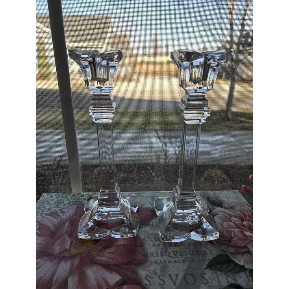 VINTAGE 1990S MIKASA LEAD CRYSTAL CANDLESTICKS SET OF 2 THE PETALS
